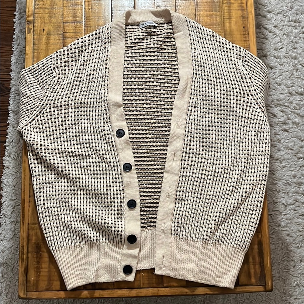 Zara Beige and Black Cardigan Sweater